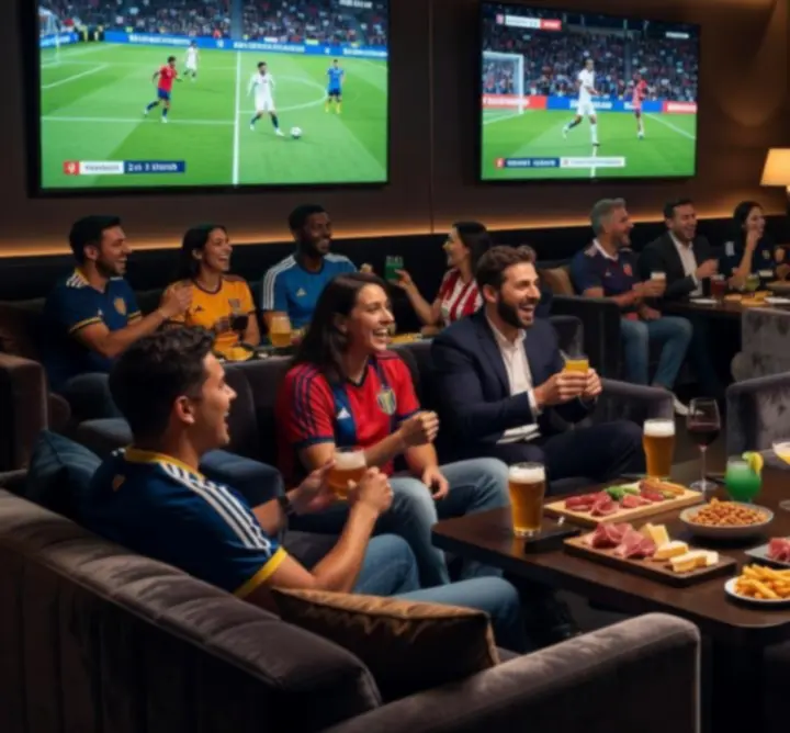 Strefa kibica w barze z wygodnymi miejscami siedzącymi