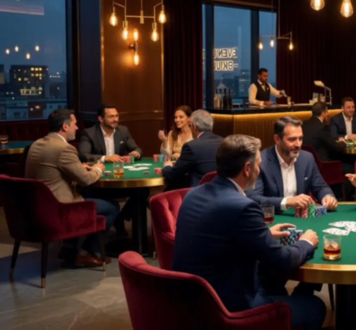 Gracze przy stole pokerowym w KOOL Aleksandra Kuleta podczas intensywnej rozgrywki