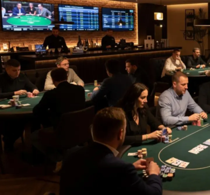 Stół pokerowy w KOOL Aleksandra Kuleta podczas dynamicznej rozgrywki